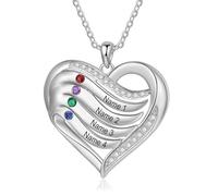 Lam Hub Fong Personnalisé Prénom Collier Pendentif Coeur Personnalisé Gravure avec 2-5 Noms Argent Bijoux Cadeau pour Anniversaire Fête des Mères Noël