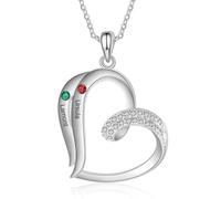 Lam Hub Fong Personnalisé Prénom Collier Pendentif Coeur Personnalisé Gravure avec 2-6 Noms Argent Bijoux Cadeau pour Anniversaire Fête des Mères Noël