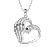 Lam Hub Fong Personnalisé Prénom Collier Pendentif Coeur Personnalisé Gravure avec 2-9 Noms Argent Bijoux Cadeau pour Anniversaire Fête des Mères Noël