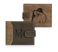 Lam Hub Fong Portefeuille Photo Personnalisé Homme Porte Monnaie avec Gravure Initiale et Prénom Cadeau pour Homme Papa Fils Famille (Brun foncé 1)