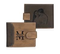Lam Hub Fong Portefeuille Photo Personnalisé Homme Porte Monnaie avec Gravure Initiale et Prénom Cadeau pour Homme Papa Fils Famille (Brun 1)