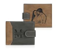 Lam Hub Fong Portefeuille Photo Personnalisé Homme Porte Monnaie avec Gravure Initiale et Prénom Cadeau pour Homme Papa Fils Famille (Noir)