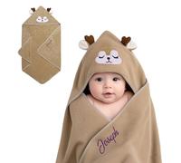 Lam Hub Fong Serviette à Capuche pour Bébé Pur Coton 90 × 90 cm Serviette de Bain Personnalisée avec Prénom Absorbante et Douce Couverture pour Nouveau-né Capuche de Bain pour Bébé (Marron)