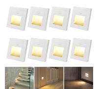 Lam(MS)pen Spot LED pour escalier, 8 spots encastrés avec détecteur de mouvement, blanc chaud 3000K, 1,5W 230V Spot encastré pour escalier de 60 mm de côté, 86 mm de côté et pour l'intérieur.