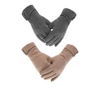 LAMA 2 Paires Femme Gants Hiver Écran Tactile Gants Peluche Chaude Gant Doublé Coupe-Vent Gants d'hiver épais Femmes Dames Fille Gris + Kaki