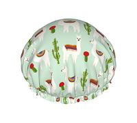 Lama-Alpaga Mignon Avec Cactus Bonnet De Douche Pour Femme Double Couche Bonnet De Douche Douce Charlotte Cheveux Pour Soins Capillaires Spa Hôtel