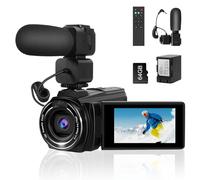 LAMA Caméra vidéo 8K, vlogging 64 MP, zoom numérique 18X, vision nocturne infrarouge, enregistreur WiFi SD 64 Go, batterie 4500 mAh (4,5 heures)