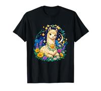Lama céleste entouré d'étoiles et de Fleurs T-Shirt