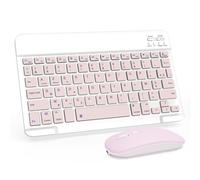 LAMA Clavier et Souris sans Fil Bluetooth, Clavier Universel Ultra-Mince Rechargeable pour Tablette, Compatible avec iPad/Tablette/iOS/Android/Windows, AZERTY Français, Rose
