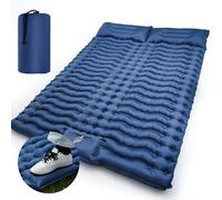 LAMA Double Matelas Isolant de Camping Gonflable pour 2 Personnes 200 * 140 * 10 cm Tapis de Couchage Ultra léger avec Pompe à air et Presse à Pied pour Camping, randonnée, Voyage, Tente, Plage, Bleu
