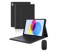 LAMA Étui avec clavier Bluetooth avec pavé tactile et souris, étui avec clavier sans fil amovible avec porte-crayon pour iPad 10e génération 11" 2022, iPad A16 11" 2025, noir