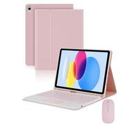 LAMA Étui avec clavier Bluetooth avec pavé tactile et souris, étui avec clavier sans fil amovible avec porte-crayon pour iPad 10e génération 11" 2022, iPad A16 11" 2025, rose