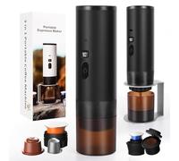 LAMA Machine à café portable, machine à expresso électrique avec Support, mini machine à capsules, compatible avec les capsules et le café moulu, chauffe instantanée, pour camping voyages, Noir