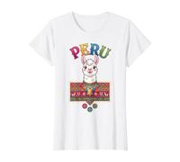 Lama Mignon de Dessin animé du Pérou avec Motif Folklorique andin Traditionnel T-Shirt Graphique avec Valeur, Femme, Blanc, XS