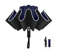 LAMA Parapluie Pliant 105cm Automatique Ouverture Pliable et Fermeture Résistant au Vent Parapluie de Voyage avec Bandes réfléchissantes 10 Nervures en Fibre de Verre renforcée Anti-UV Noir