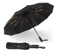 LAMA Parapluie pliant automatique à ouverture et fermeture Parapluie pliant coupe-vent avec 12 baleines renforcées Parapluie de golf anti-tempête, Parapluie de voyage anti-UV Parapluie pliant, Noir