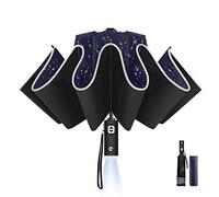 LAMA Parapluie Pliant avec Lumière LED 105cm Automatique Résistant au Vent Parapluie de Voyage avec Bandes réfléchissantes 10 Nervures en Fibre de Verre renforcée Anti-UV Bleu