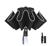 LAMA Parapluie Pliant avec Lumière LED 105cm Automatique Résistant au Vent Parapluie de Voyage avec bandes réfléchissantes 10 nervures en fibre de verre renforcée Anti-UV Noir