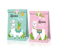 Lama Party Favor Bags 12 Pcs Lama Alpaga Candy Gift Bags Mexico Fiesta Goody Gift Bags Cactus Paper Treat Bags with 18 Pcs Stickers Cute Lama Animal Themed Birthday Party Supplies