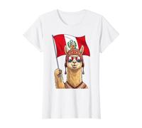Lama pérou Drapeau Lunettes de Soleil drôles T-Shirt Graphique avec Valeur, Femme, Blanc, S