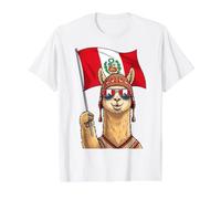 Lama pérou Drapeau Lunettes de Soleil drôles T-Shirt Graphique avec Valeur, Homme, Blanc, XL