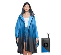 LAMA Poncho de pluie imperméable, léger et réutilisable, veste de pluie de randonnée avec capuche et pochette de transport pour adultes, femmes, hommes, activités de plein air, Bleu dégradé., L-XL