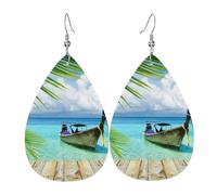 LAMAME Boucles d'oreilles pendantes en cuir pour femme Motif feuilles de noix de coco, taille unique, Simili cuir, Pas de gemme