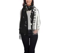 LAMAME Écharpe à franges en cachemire imprimé marbre coloré, Touches de piano avec notes de musique., taille unique