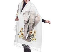 LAMAME Écharpe en cachemire imprimé éléphant et tournesol avec franges et pompons