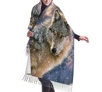 LAMAME Écharpe tendance en cachemire imprimé loup avec franges et pompons