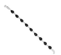 LAMARE - Bracelet ONYX en Argent Massif - Pierres Taille Larme - Style Minimaliste - Entre 9 et 10 Cabochons en Pierres Naturelles - Longueur Ajustable de 18 à 20 cm