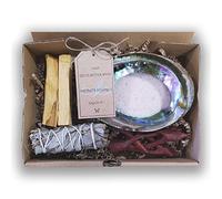 LAMARE Smudge - Kit de Nettoyage - 1 Sauge californienne - 2 bâtonnets Palo Santo Pérou - Coquille de Perle avec Support - Sel de l'Himalaya - Kit de Nettoyage et de Purification.