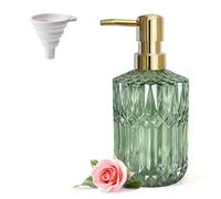LaMarriti Distributeur de savon en verre transparent avec pompe antirouille dorée, rechargeable, distributeur de lotion liquide vert cristal pour les mains, comptoir de cuisine, salle de bain (vert)
