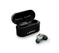 Lamax Duals1 Écouteurs Intra-Auriculaires Bluetooth 5.0 USB-C, avec Double Pilote, jusqu'à 28 Heures d'écoute, boîtier en Aluminium avec indicateur de Batterie, 3 Tailles de Bouchons, réduction
