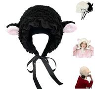 Lamb Hat for Girls,Cute Cartoon Plush Sheep Hat with Strap,Warm Faux Fur Lamb Ears Beanie Hats Winter Headwear for Party (FR/ES, Alpha/Lettres, L, Black)