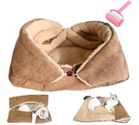 Lamb Plush Bed Pad for Cats,Multifunctional Reversible Fall Winter Warm Thickened Cat Sleeping Mat,Washable Portable Soft Cozy Blanket Cushionr,for Living Room Apartment Travel (Khaki, Medium)