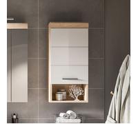 Lambada armoire de salle de bain accroché au mur 1 porte 1 tablette brillant blanc chêne décor.