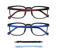 LAMBBAA Lot de 2 paires de lunettes pour enfants avec protection contre la lumière bleue, lunettes d'ordinateur avec corde, antiflou et fatigue oculaire, coupe UV400, antiéblouissement pour enfants