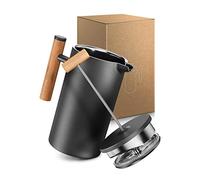 LAMBDA COFFEE® Cafetière à Piston 1l (5 Tasses) | noir en Acier inox | à Double Paroi Isolante I French Press Isotherme I Presse française avec une poignée en bois | cafetiere manuelle
