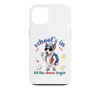 L'ambiance de la rentrée Scolaire d'un Chien Bull Terrier apparaît dans Let The Chaos Begin Coque pour iPhone 13