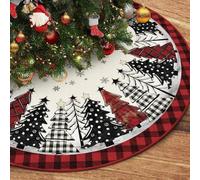 Lambluefly Cache Pied Sapin de Nnoel de 122cm(48 Pouces), Jupe de Sapin de Noel de Noël à Carreaux de Buffle Rouge et Noir, Tapis Sapin Noel, Idéal pour Les Decoration Noel Sapin