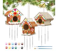 Lambo Bricolage de Maison d'oiseaux pour - Maisons d'oiseaux inachevées pour bricoler, Maison de Bricolage de Noël avec 12 Couleurs, 2 pinceaux, 2 Cordes, 3 copeaux de Bois d'amour