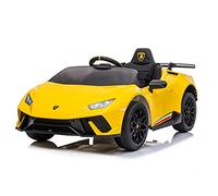 Lamborghini Huracan - Voiture électrique pour enfant - Batterie 12 V - 2 moteurs - Télécommande 2,4 GHz - MP3 - Siège en cuir + EVA - Jaune