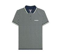 Lambretta Polo à manches courtes imprimé géométrique pour homme, Bleu marine/basilic, L