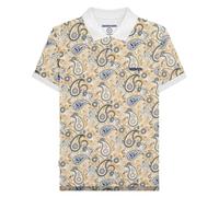 Lambretta Polo rétro à trois boutons pour homme Motif cachemire, Blanc/bleu marine, 4XL