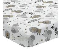 Lambs & Ivy Jungle Safari Drap-housse en coton pour berceau Motif éléphant/lion Blanc/gris