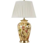 Lamde Chevet En Céramémaillée Jaune Nordique, Style Chinois Moderne, Motifs Floraux Dessinés À La Main,De Tablemaliste Avec Grand Vase Oriental, Idéale Pour La Chambre, Le Salon, Le Bureau Ou L'Hôtel.