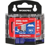 Lame de Couteau Lame Trapèze de Cutter en SK5 avec Distributeur 50 Pièces, WORKPRO