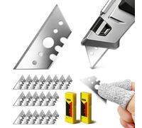 Lame de Cutter Trapezoïdales 52mm - Pack de 20 Universal Lame Cutter Trapeze pour Rechange Art Couteau, Idéal pour Découpe de Tapis, Carton et Matériaux Divers avec 2 Doigtiers Résistants aux Coupures