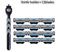 Lame De Rasoir Manuelle À 3 Couches Pour Hommes,Couteau De Rasage Universel - Type 1 Holder 12 Blades